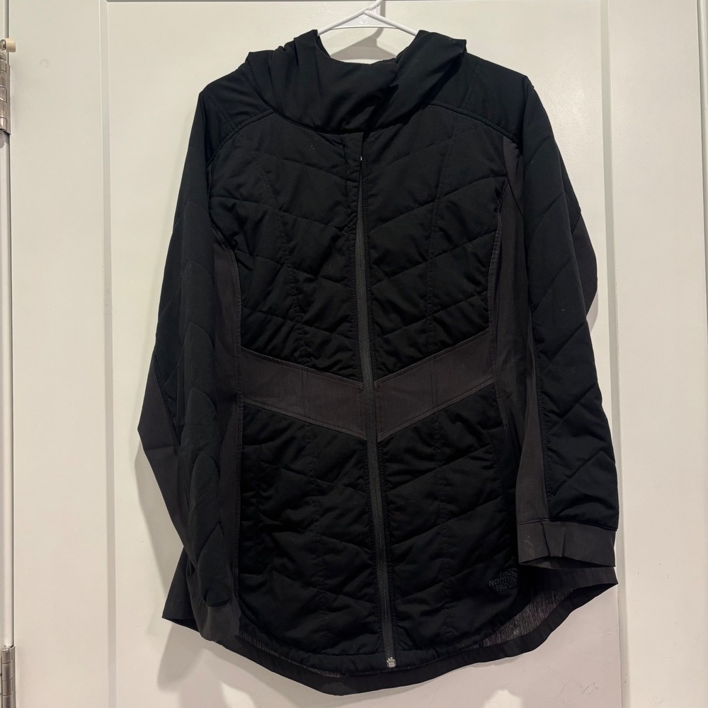 The North Face Womens Black Quilted Hybrid Hooded Jacket XL Full Zip Insulated